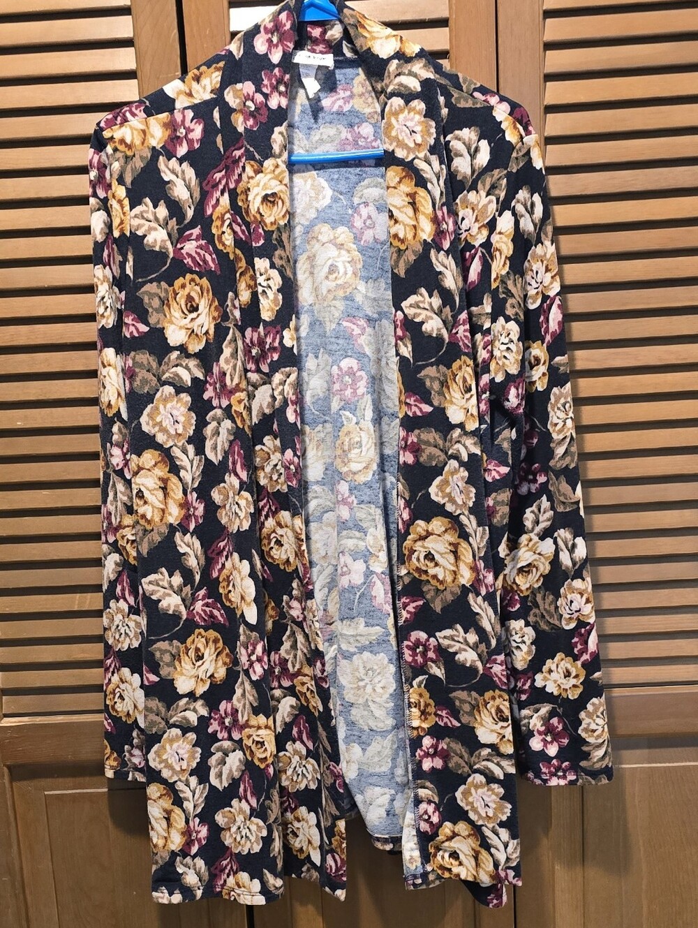 ​The ZigZag Stripe Open Front Floral Cardigan XL Black Mustard Yellow Rose Print - Picture 3 of 10